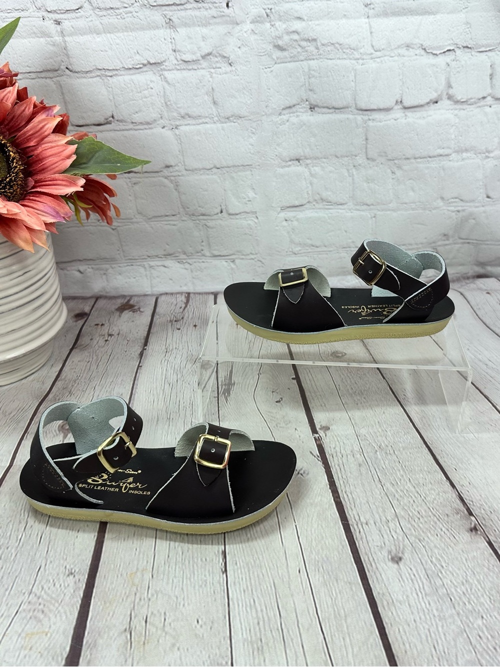 sun san surfer classic Buckle leather Strap Sandals brown toddler 10 neutral